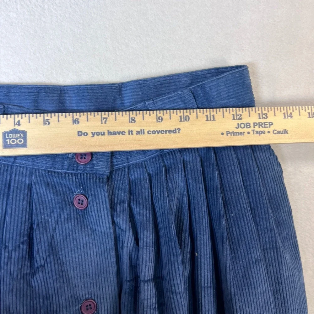 Woolrich Vintage Blue Corduroy Button Front Midi Skirt Pockets Made in USA Size8